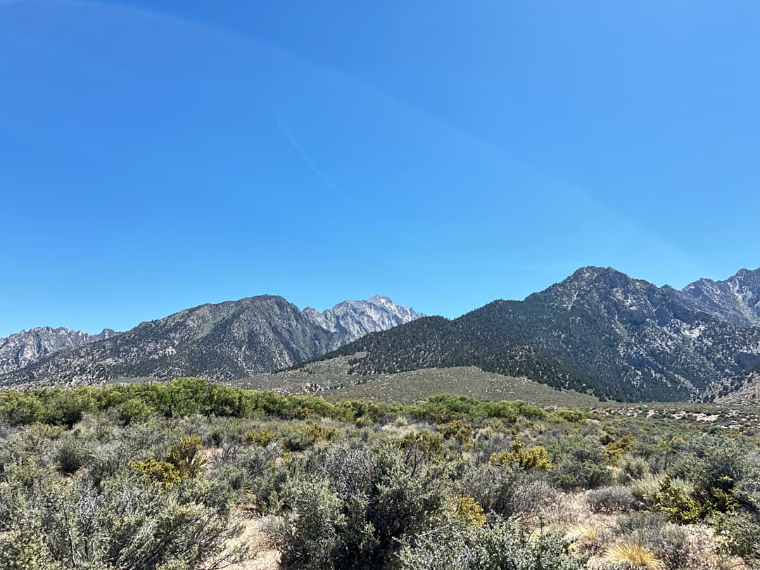 Mt. Williamson looking fierce and far away from near the car in the desert